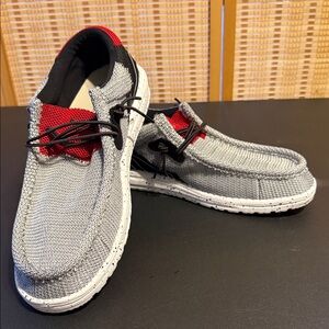 Hey Dude Gray and Red Loafers